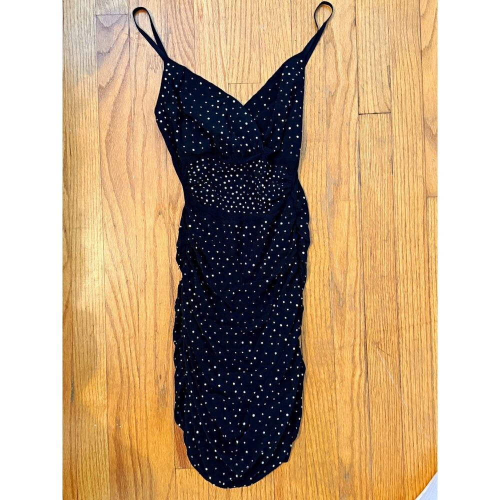 Windsor Black Chiffon V-Neck Rhinestone Spaghetti Strap Midi Slip Dress M
